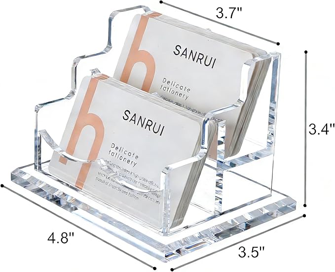 YUXUN Acrylic Business Card Holder for Desk-2 Tier 2 Slots, 3.5"×2" Multiple Business Card Holder Organizer for Women Men, 100+ Business Cards for Office Exhibition Home