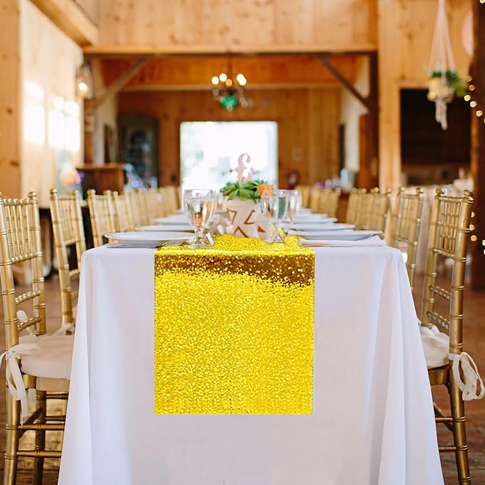 10 Packs 12 x 72 inches Yellow Sequin Table Runner, Glitter Runner for Birthday Party Supplies Wedding Holiday Celebration Baby Shower Engagement Anniversary Decor