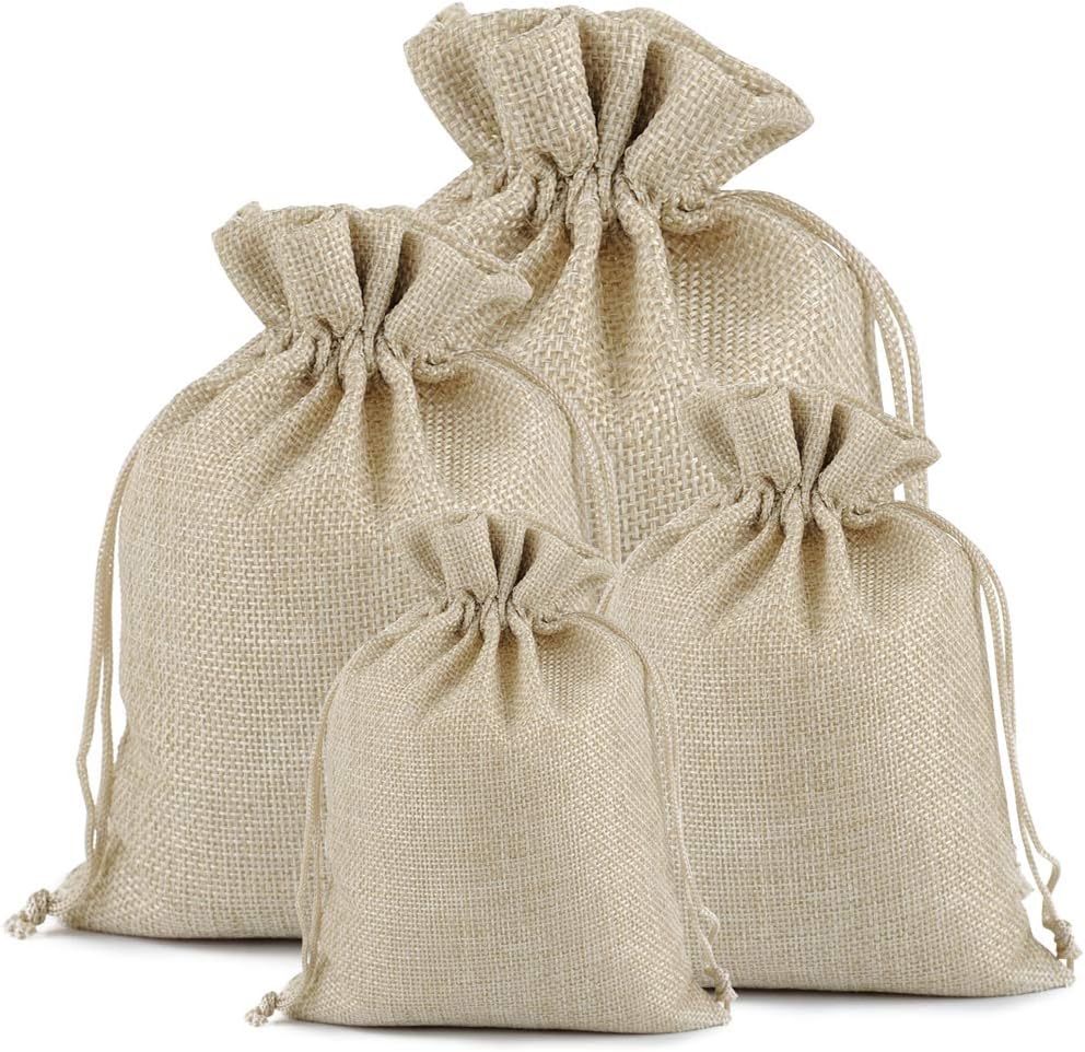 Lucky Monet 25/50/100PCS Burlap Gift Bags Wedding Hessian Jute Bags Linen Jewelry Pouches with Drawstring for Birthday, Party, Wedding Favors, Present, Art and DIY Craft (25Pcs, Cream, 4” x 6”)