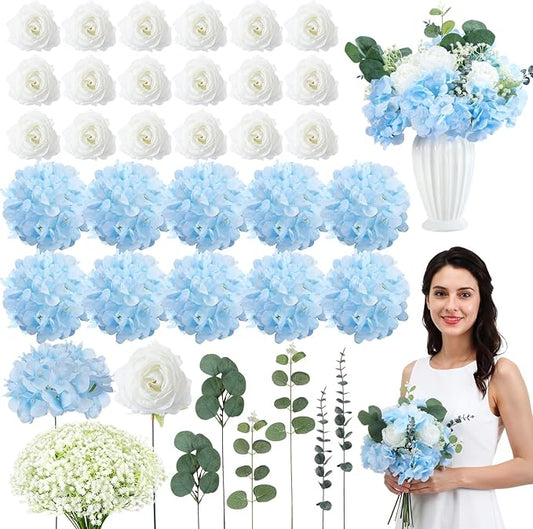Suncalla 310 Pcs Baby's Breath Artificial Rose Bulk DIY Bouquet Bulk Hydrangea Artificial Flowers Wedding Bouquets Floral Arrangement for Wedding Centerpieces Decor(Blue)