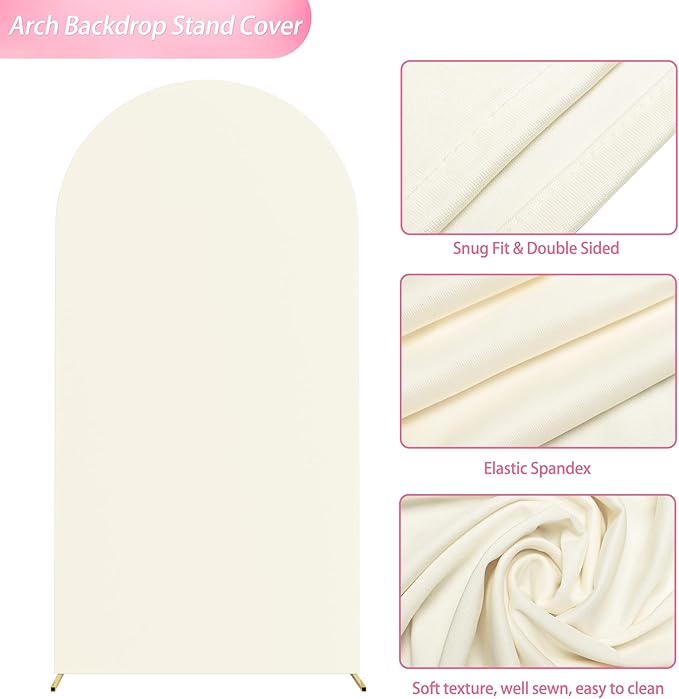 Wokceer 6.6FT Wedding Arch Backdrop Cover Spandex Fitted Ivory Wedding Arch Covers Round Top Chiara Arches Backdrop Cover for Birthday Party Ceremony Banquet Decoration.