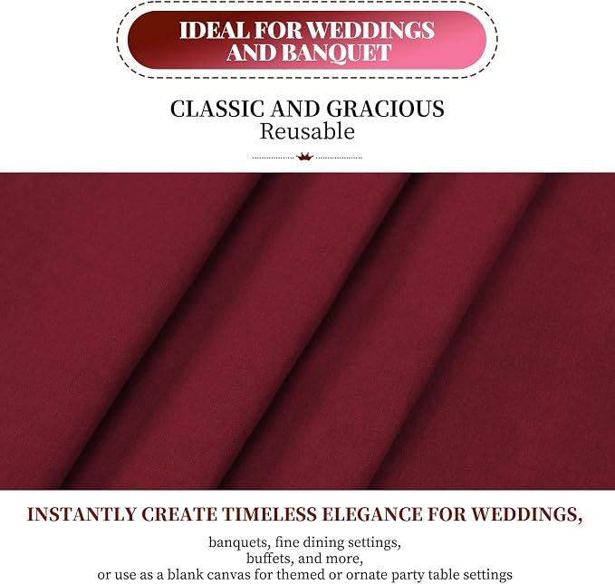 fani 10 Pack 60 x 102 Inch Tablecloth, Burgundy Tablecloth for 6 Feet Rectangle Tables, Stain and Wrinkle Resistant Washable Fabric Table Cloth for Wedding Party Dining Table Buffet Parties Camping