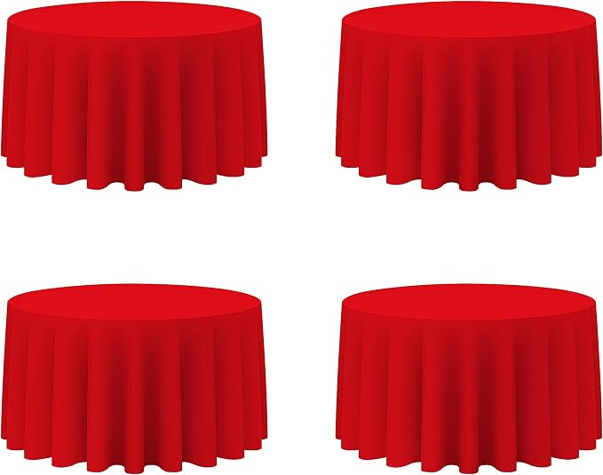 BRILLMAX 4 Pack Red Round Tablecloths 120 Inch for 60” Tables - 150 GSM Polyester Fabric, Floor Length Drop, Water, Stain & Wrinkle Resistant Cloth Cover for Wedding Reception Banquet Dining Party