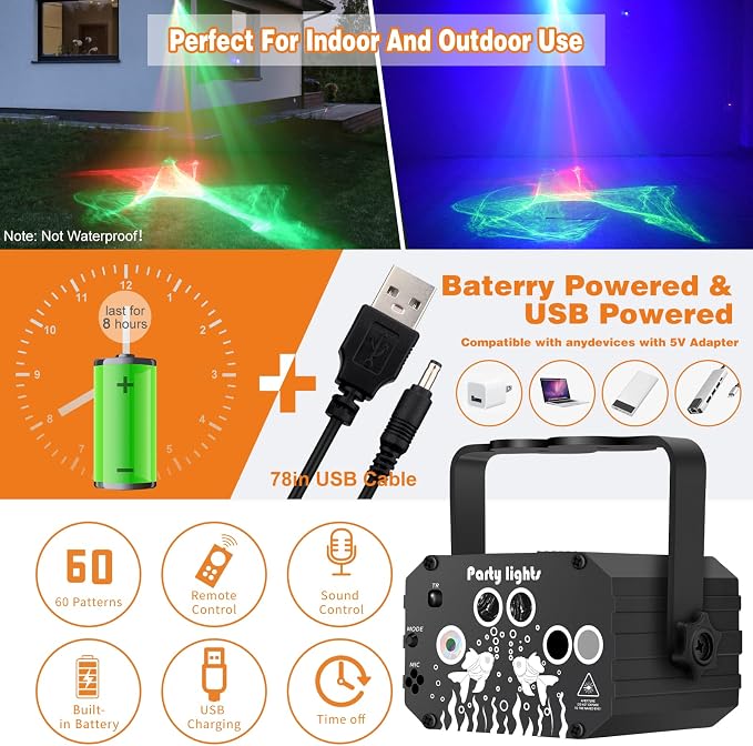 Enjoyedled DJ Disco Stage Party Lights - Northern Laser Light Effect RGB Led Sound Activated Strobe Lighting with Remote Control for Indoor Birthday Karaoke Club KTV, Gray