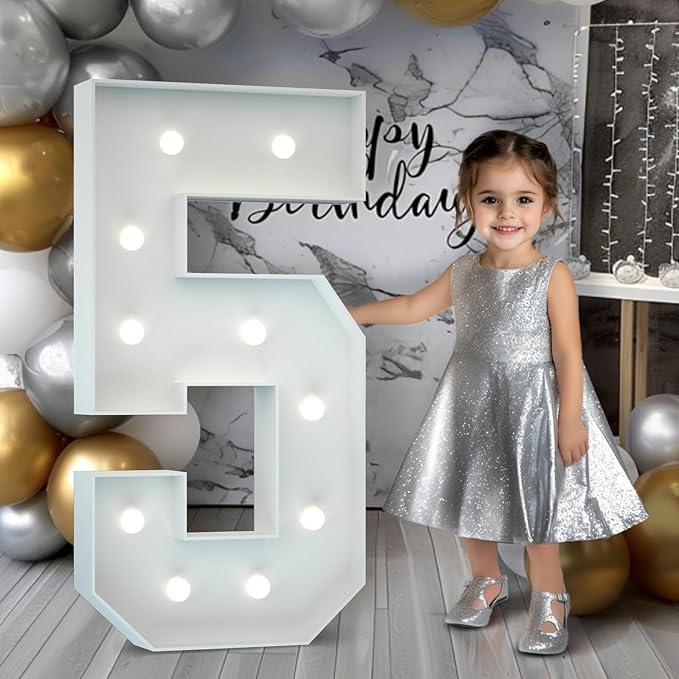 Marquee Numbers 4 Feet Tall: Large 5th 15th 25th 50th Birthday Decorations 4FT Light Up Numbers Anniversary Christmas Party Decor 2025 Big Graduation Backdrop Foam Cardboard Number 5