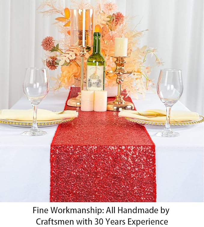 ShinyBeauty 10 Pieces-12 x108 Red-Sequin Table Runner Wedding Party Catering Event Table Runners Glitter Table Runner for Birthday Party