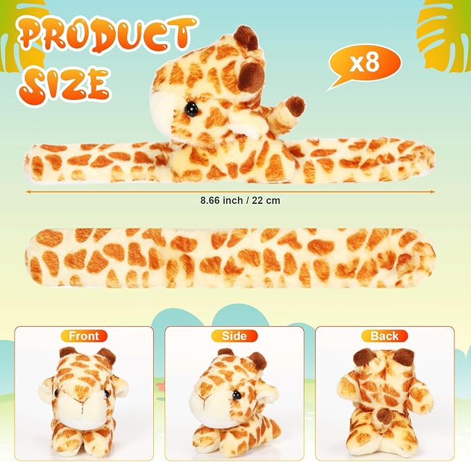 Lenwen 8 Pcs Stuffed Giraffe Animals Slap Bracelets for Kids 8.66 Inch Back to School Plush Animal Bracelets Adopt a Giraffe Party Favors Wrist Slap Snap Band Toy for Boys Girls Birthday Gifts