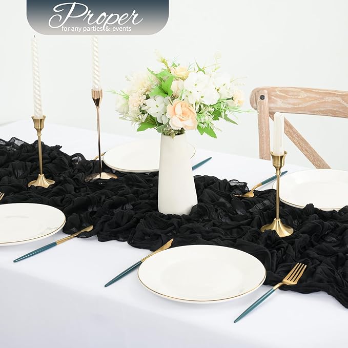 20 Pack Black Cheesecloth Table Runner 120 Inch 10FT Rustic Boho Gauze Cheese Cloth Table Runner for Wedding Party Baby Shower Thanksgiving Christmas Decoration