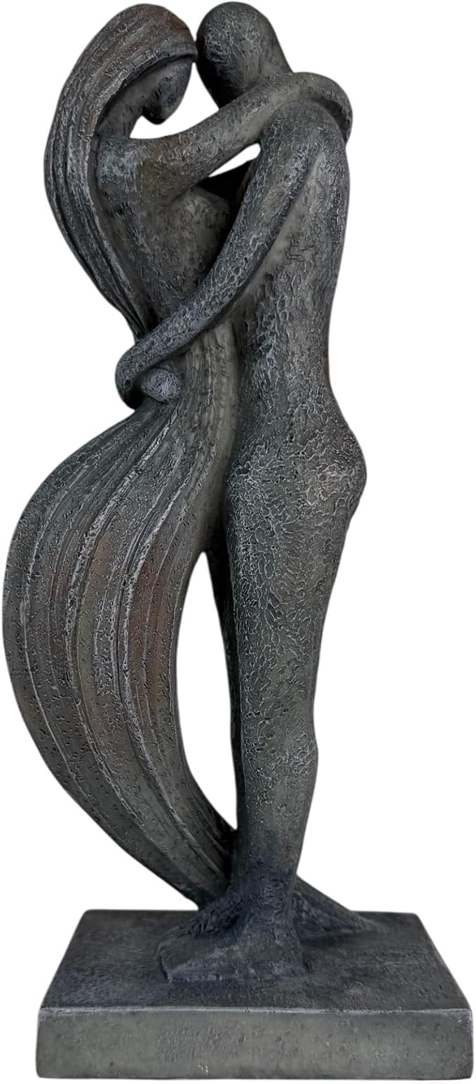 Top Brass Eternal Embrace Romantic Couple Sculpture – 12 1/2” Resin Lovers Statue (Graphite Kiss & Moon-wash Limestone) – Modern Home Décor Wedding Anniversary Love Art (Graphite Kiss)