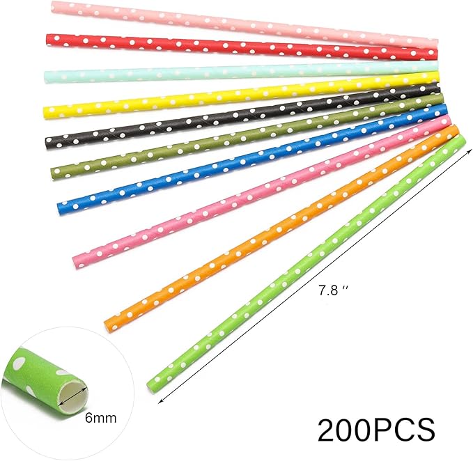 200PCS Multi-Color Biodegradable Paper Straws for Party Supplies,Birthday,Bridal/Baby Shower, Christmas Decorations and Holiday Celebrations (Dot)