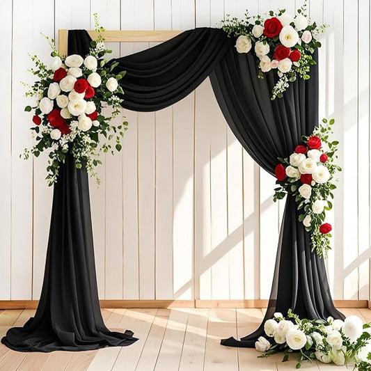 LINXTAR Wedding Arch Draping Fabric 30'' x 18FT Sheer Chiffon Arch Drape Backdrop 2 Panel Black Drapes for Bridal Shower Baby Shower Photo Booth Church Decor Birthday Party Outdoor Decoration