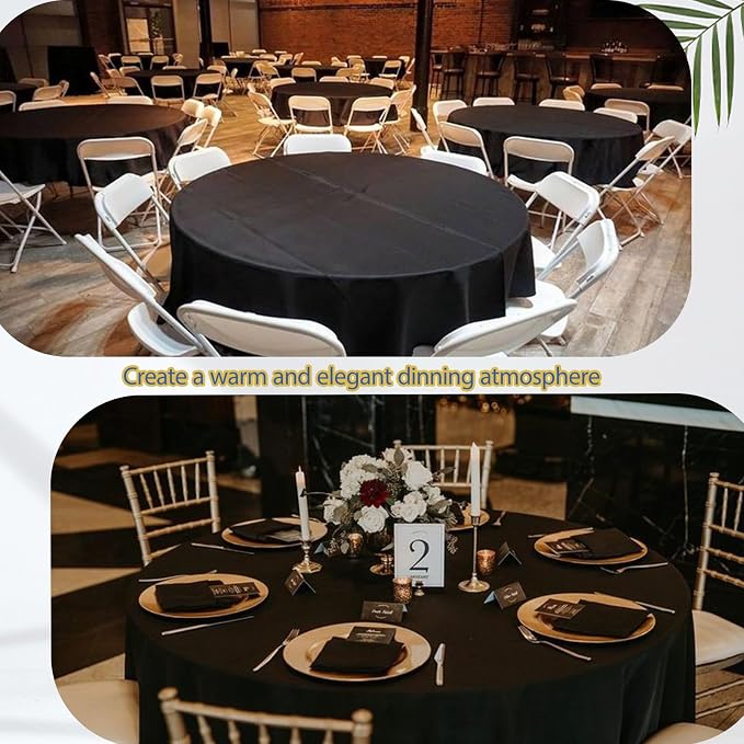 10Pack Black Round Tablecloth 90 Inch, Polyester Fabric Round Table Cover, Stain & Wrinkle Resistant Washable Table Cloth for Wedding, Party, Banquet, Dining Decor