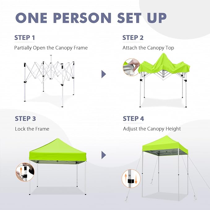 5x5 Pop Up Canopy Tent, Instant Portable Beach Canopy, Outdoor Tent with Carry Bag for Camping, Sports, Tailgating, Events, Neon Green