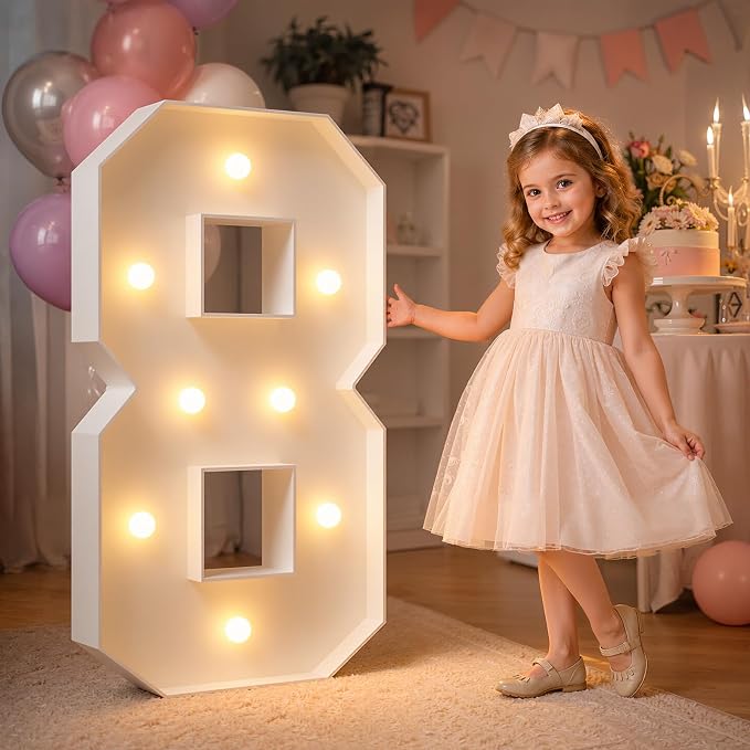imprsv 3FT Marquee Numbers, Light Up Numbers for 18th 80th Birthday Decorations Anniversary Party Decor, Number 8 Light Up Number, Pre-Cut Foam Board Kit