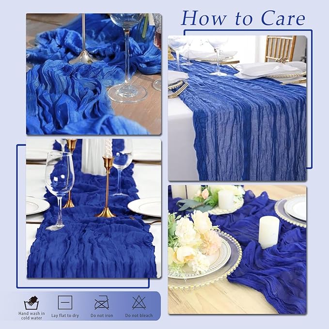 10 Pack Royal Blue Cheesecloth Table Runner 17x108 Inch Semi Sheer Boho Rustic Gauze Cheese Cloth Table Runners for Wedding Party Birthday Baby Shower Home Décor