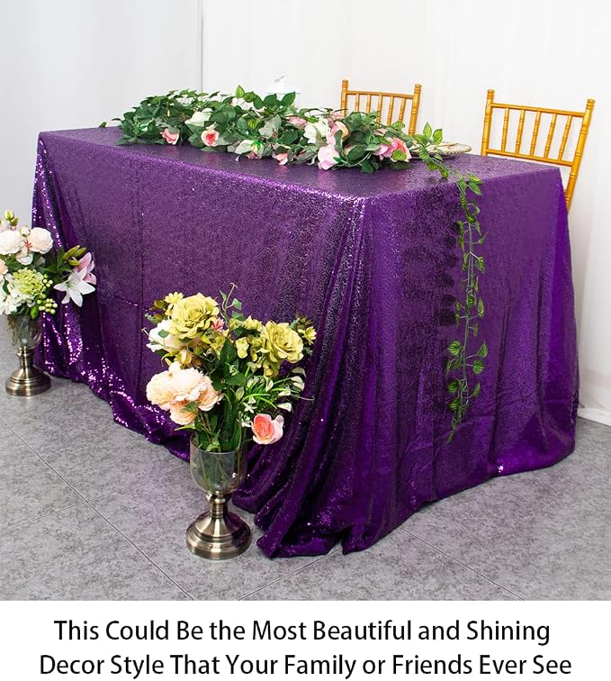 ShiDianYi Sequin Tablecloth Rectangle 50x72-Inch Purple Table Cloths for Parties Rectangular Table Cover Overlay Purple Sequin Fabric Linens Birthday/Baby Shower/Tea Party Decor