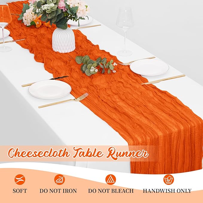 16 Pack Orange Cheesecloth Table Runners 20x120 Inch Gauze Table Runner 10FT Easter Cheese Cloth Table Runner Rustic Sheer Runner for Wedding Baby Shower Birthday Party Table Decor