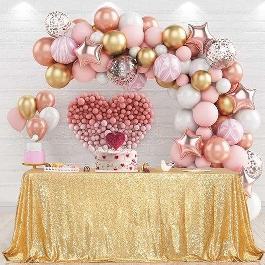 PartyDelight Sequin Tablecloth Gold 50"X80" Rectangle High-Density 3mm Sequin Embroidery Closely Stitched for Extra Shimmer, Perfect for Weddings, Holiday Banquets & Upscale Party Decor