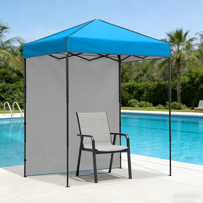 6x4 Pop Up Canopy Tent with One Wall Panel, Instant Portable Beach Canopy, Outdoor Tent with Carry Bag for Camping, Sports, Tailgating, Events, Light Blue