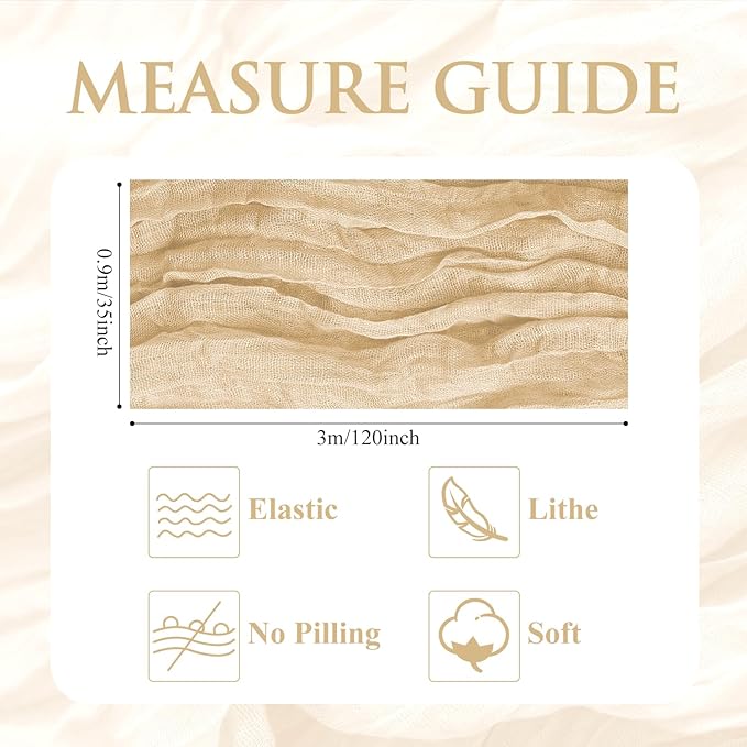 2PCS Table Runner Cheesecloth 10FT Sand Boho Gauze Cheese Cloth Rustic Sheer Table Runners for Wedding Bridal Baby Shower Party Decoration