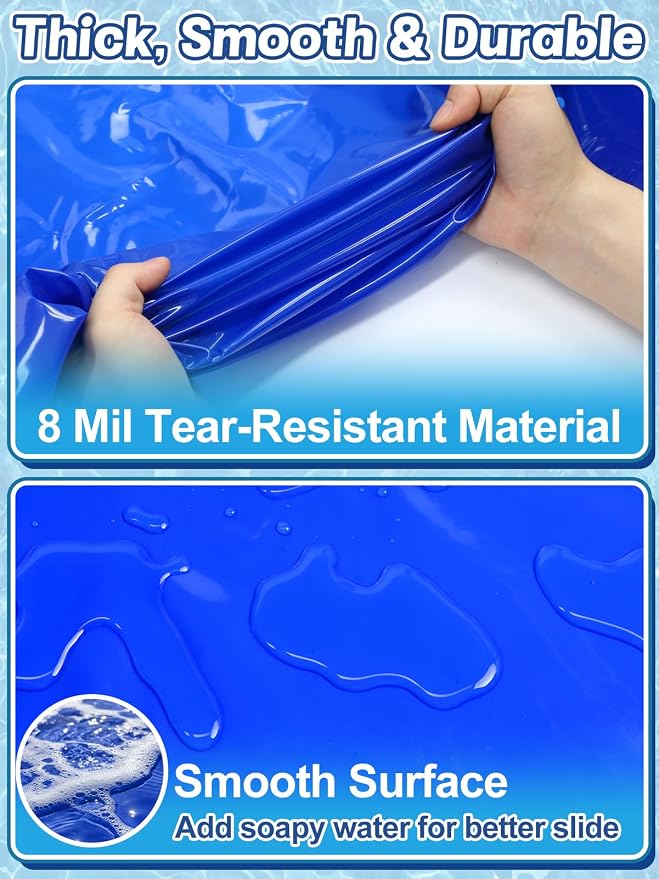 30 x 8 ft Extra Wide Lawn Water Slide with 2 Inflatable Bodyboards - Thick Durable Slick Waterslide for Kids & Adults, Easy to Set Up with 16 Ground Stakes, Outdoor Backyard Fun Water Games for Summer