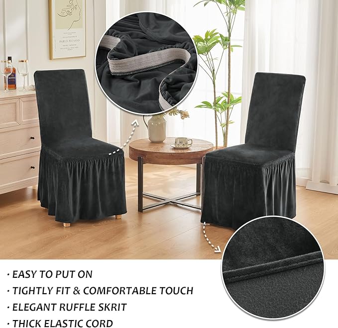 NICEEC Spandex Chair Covers for Dining Chairs Covers Set of 6 Removable Dining Room Chair Covers with Skirt Parson Chair Slipcovers Washable Chair Protector for Kitchen Wedding Party Banquet(Grey)