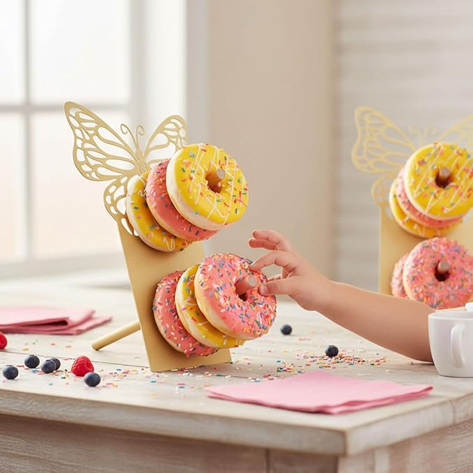 AIM & GGKK Gold Butterfly Donut Stand Display Wall,Metal Donut Holder Stand for Party Dessert Table,Donuts Board for Weddings Birthday Baby Shower,Bagel Holder Donuts Bar Display Decor