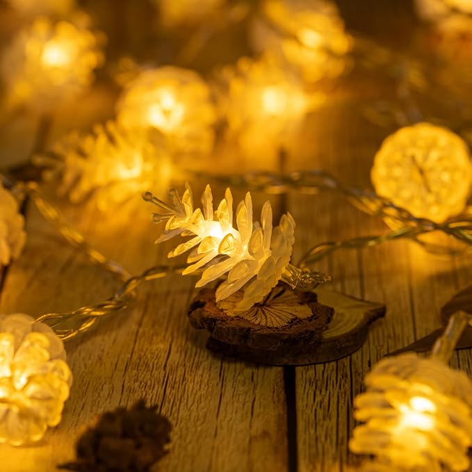 50 Pinecone String Lights, 25ft USB Powered Decorative LED Novelty String Lights (Pine Cone)