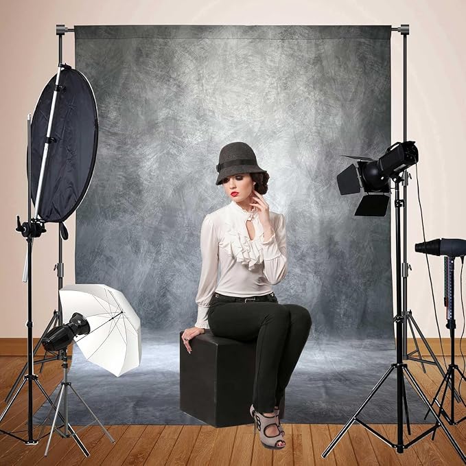 Abstract Professional Photography Backdrop for Portrait Photo Props Booth Background Photoshoot Studio with Polyester Fabric Roller Pocket on Top (8x14ft,Grey,No Stand)