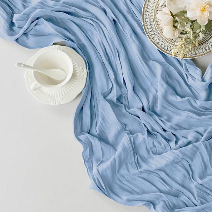 6 Pack Dusty Blue Cheesecloth Table Runner 35"×120" Gauze Fabric Table Runner Rustic Sheer Runner for Wedding Birthday Baby Shower Party Table Decoration Dusty Blue 6 Pack