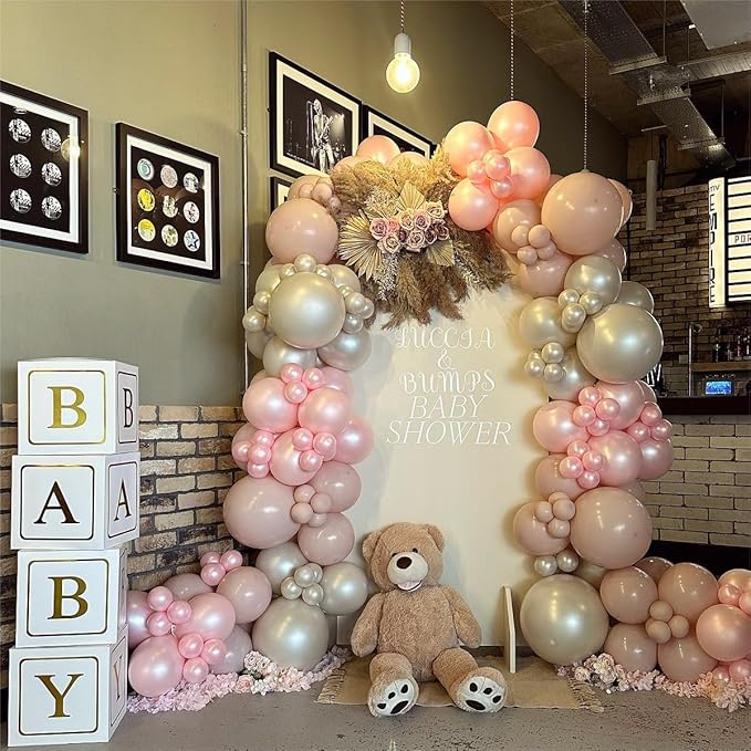 Dusty Pink White Balloon Garland Arch - Double Stuffed White Pearl Balloons for Neutral Wedding Baby Shower Engagement Birthday Party Decorations