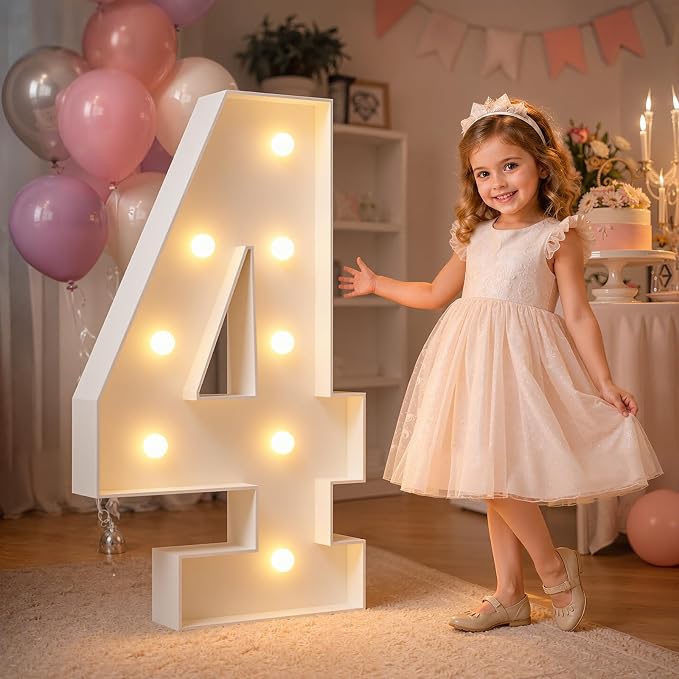 imprsv 3FT Marquee Numbers, Light Up Numbers for 4th 40th Birthday Decorations Anniversary Party Decor, Number 4 Light Up Number, Pre-Cut Foam Board Kit