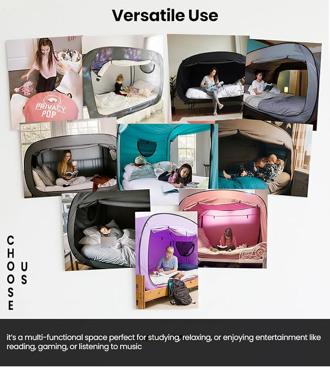 ANC POP Bed Tent Twin Bed Canopy Portable Dream Tent for Adult Indoor Sleeping Tents with 2 Doors Breathable Private Space Tents, Grey