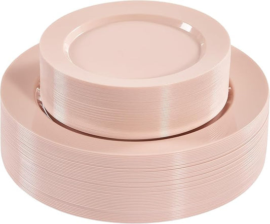 Fijinhom 100PCS Pink Disposable Plates for 50 Guests Including 50PCS 10" Dinner Plates & 50PCS 7" Dessert Plates, Pink