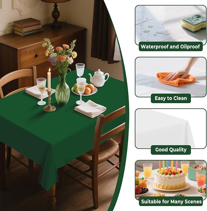 54IN X 320FT Plastic Table Cover Roll with Cutter Box, Cut to Size Plastic Table Cloths for Parties, Birthday, Disposable Tablecloth Roll for All Shape Tables (Green, 54 Inch X 320 Feet)