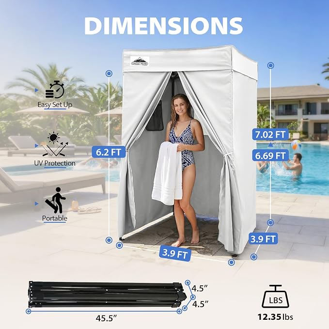 EAGLE PEAK 4x4 Pop Up Changing Tent, Flat Top Changing Room, White | Portable, Privacy Tent, Pool Cabana, Dressing Room, Shower & Toilet Use, Opaque Fabric, Instant Setup, Photoshoots, Camping