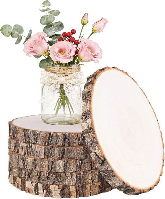 ilauke 6Pcs Wood Slices for Centerpieces, 7-8 Inch Natural Willow Wood Circles for Crafts, Large Wood Rounds for Rustic Wedding Decor, Centerpiece Table Decorations and DIY Crafts