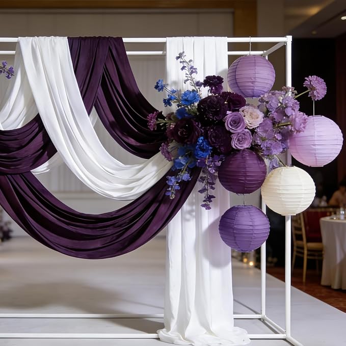 Purple & Cream White Paper Lanterns Set (12 Pcs) - 6/8/10 Inch Hanging Lanterns for Weddings, Women’s Professional Parties, Birthdays & Home Decor