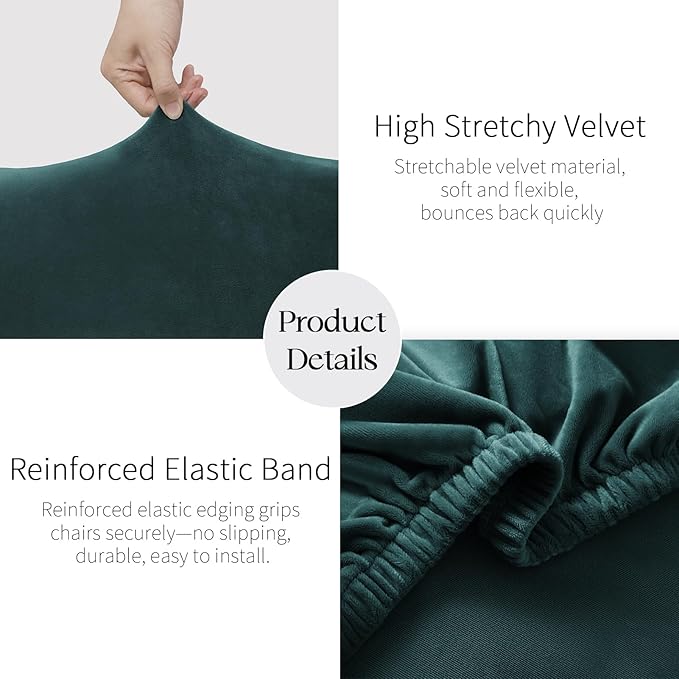 MOSAYT Velvet Stretch Chair Covers for Dining Room Set of 6 - Soft Slipcovers with Thick Removable Fabric for Parsons Chairs, Washable Seat Protectors for Kitchen, Banquet & Home Decor, Dark Teal