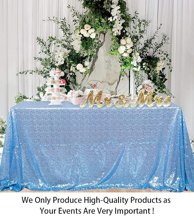 ShiDianYi Sequin Tablecloth Baby Blue 50x72-Inch Sequin Table Linens Sky Blue Rectangle Tablecloth for Wedding Decor-200111E