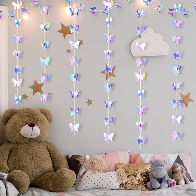 Zonon 12 Pieces Butterfly Garland Party Decoration Floral Banner Butterflies Hanging Decor Streamers for Garden Wedding Holiday Birthday Baby Shower Tea Party (2.8 x 2.4 Inches)