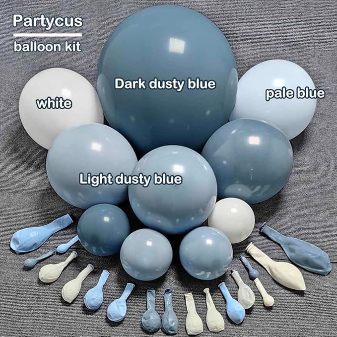 Dusty Blue White Balloon Arch Kit Double Stuffed Pastel Slate Blue White Matte Latex Balloon Garland for Baby Shower Birthday Bridal Wedding Mothers Day Party