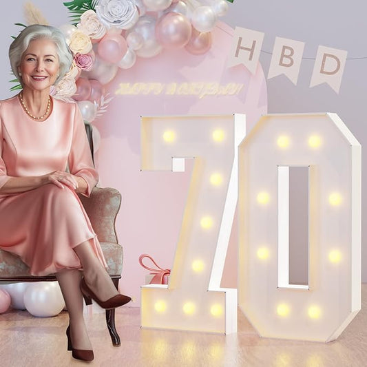3FT Marquee Light Up Numbers 70th Birthday Decorations Large Marquee Numbers 70 Seventy Years Olds Party Decor, Big Mosaic Numbers Anniversary Decorations
