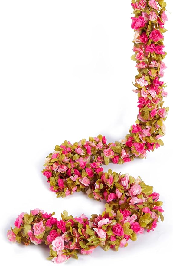PONKING 6 Pcs x 8.2 ft Flower Garland Artificial Rose Vine Flowers with Green Leaves Hanging Fake Roses Vine for Room Party Home Wedding Birthday Christmas Wall Arch Decor, Fall Purple Flower