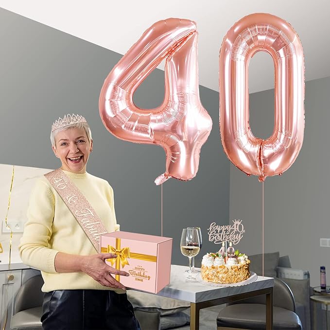 40th Birthday Decorations Women, Include 40th Birthday Sash and Crown, Cake Topper and Candles, Number Balloons, 40 Year Old Gifts for Women
