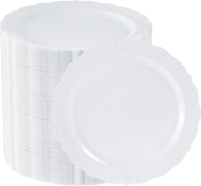 100 Pieces White Plastic Plates-7.5inch Dessert Disposable Plates - Premium Heavy Duty Hard Disposable for Dinner- Party Supplies for Birthdays, Celebrations, Wedding