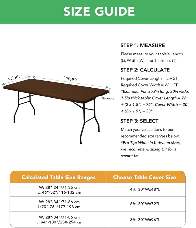 KeyWave Fitted Tablecloth Rectangle Table Cloths - 6 Pack 6 Foot Elastic Stretch Folding Table Top Cover Water-Resistant Reusable for Outdoor Picnic Camping Party Event, Brown, 72" L x 30" W