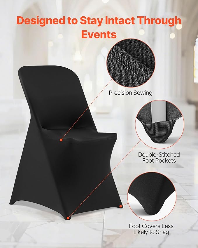 VEVOR Chair Covers, Polyester Spandex Chair Cover, Stretch Slipcovers for Wedding Party Dining Banquet Flat-Front Chair Covers (Black-c-XL, 30PCS)