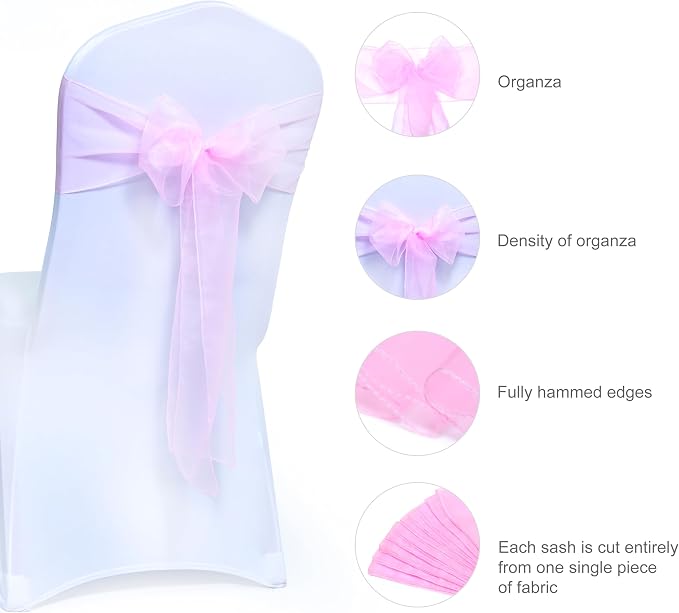 MDS® Pack of 250 Organza Chair Sashes for Wedding Decoration, Reusable Sheer Chair Bows for Banquet Chair Cover, Reception, Bridal Shower, Baby Shower, Birthday Party & Special Events - Pink