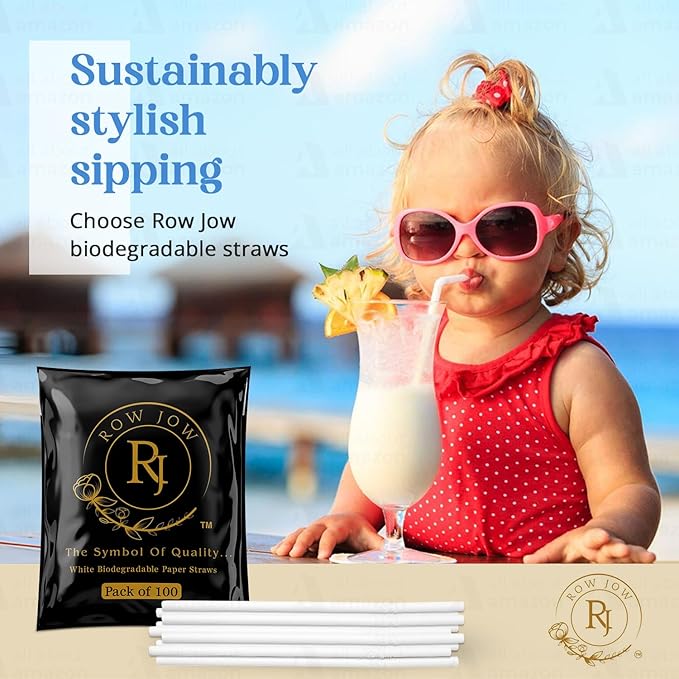24 Hours Flex Paper Straws - (100pcs Paper Straws) 100% Biodegradable Ecofriendly Extra Durable, Last up to 24 hours in beverages, Recyclable.